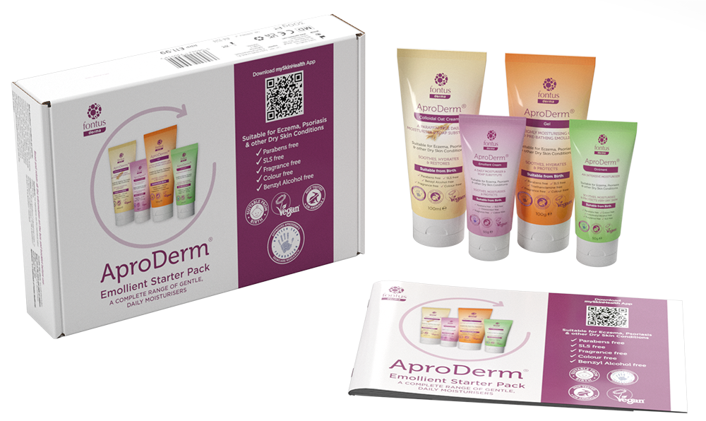 Four AproDerm® emollient tubes and a self-care guide to help patients take control of their dry skin condition - Aproderm